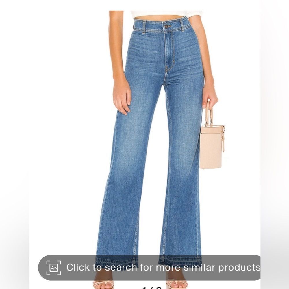 Free People Mindy‎ Flare Leg High Rise Raw Hem Jeans sz 29 Indigo Blue